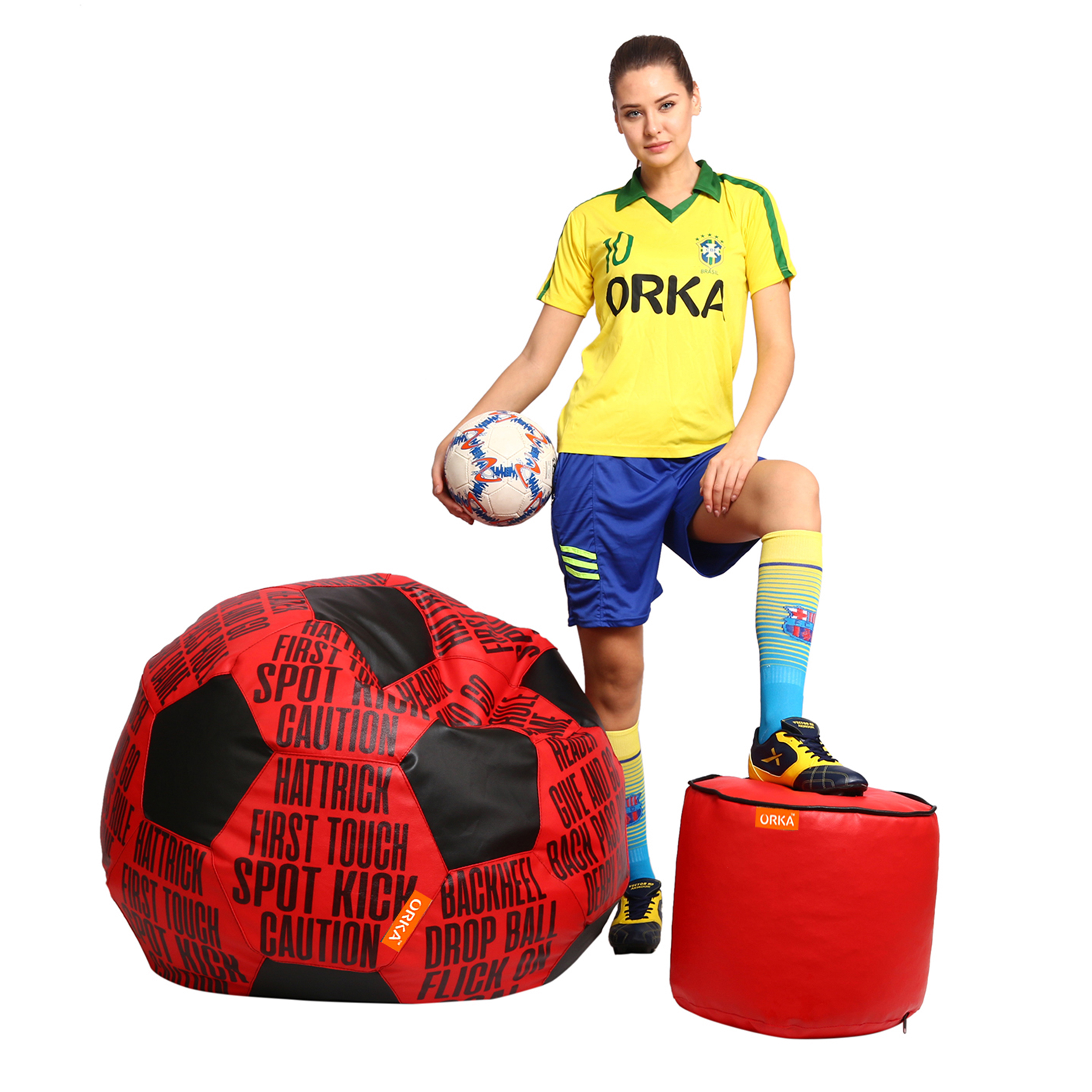 Orka Digital Printed XXXL Foorball With Mathching Footstool Filled Bean Bag With Beans (FB13 Teal,Black) view 3